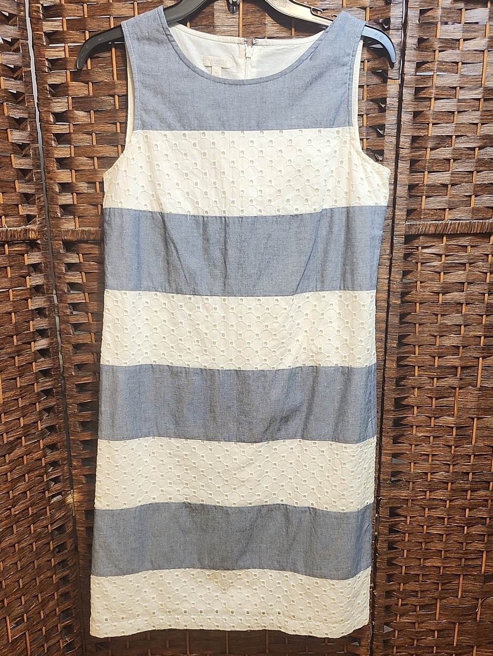 Talbots Blue and White Striped Eyelet Shift Dress